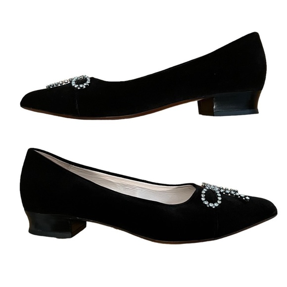 AlexaChung Black Crystal Bow Embellished Velvet Kitten Heels Size EU 41 - Picture 3 of 11